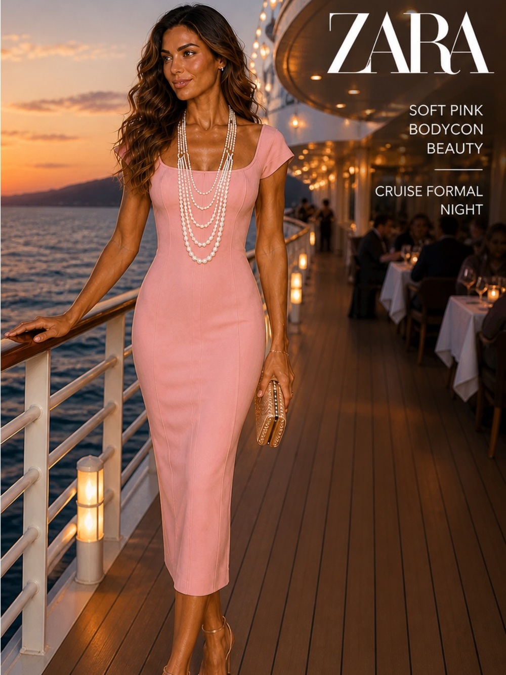 NWT,Zara,Gorgeous Soft Pink Stretch BodyCon,Square-Neck Cocktail Dress, Size Sm